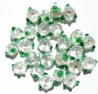 25 7mm Green & White Bumpy Glass Beads